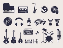  musical instruments, vector illustrations flat icons and elements set