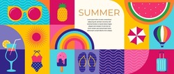 Colorful Geometric Summer Background, poster, banner. Summer time fun concept design promotion design