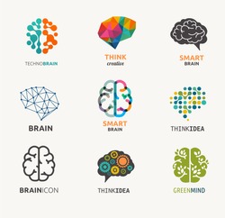 Collection of brain, creation and idea icons and elements. Vector illustrations