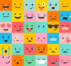 Set of colorful emoticons, emoji flat background pattern