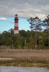 Assateague lighthouse. The Chincoteague National Wildlife Refuge is home of the historic lighthouse.