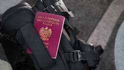 Poland Passport on a Black Suitcase Travel Bag - Polish