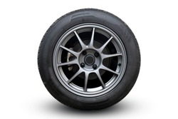 Closeup Wheel super car isolated on White background view. Move speed. Clipping path.