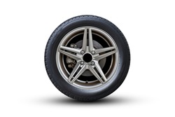 Closeup of Super car wheel isolated on White background view. Move speed. Movement. Racing. Sport car. Clipping path.