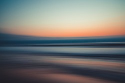 Sunset over the sea, abstract seascape background, line art, soft blur, water surface
