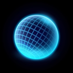 Energy sphere with physical barrier, globe illuminating with neon light with mesh grid. Vector safety and protection, defensive measures and immunity. Ball with glowing effect, modern technologies