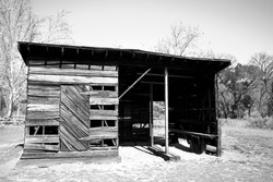 Old blacksmith shed barn farm building 1900s, timber, black and white