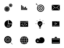 Seo silhouette vector icons isolated on white. Seo icon set for web, mobile apps, ui design and print