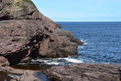 landscape along the Killick Coast, Big River Whirly Hole area in Flatrock seen  from the Stiles Cove Path, East Coast trail Avalon Peninsula; Newfoundland Canada