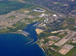 aerial city view of the Windsor bay area in Oshawa Ontario Canada
