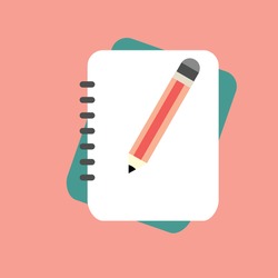 Pencil with notebook, flat design writing concept.