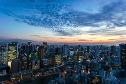 Aerial view of beautiful Osaka night city scape, Japan.