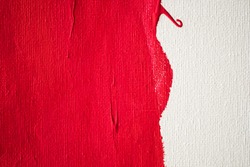 Close up Texture Red color paint on white colour canvas Brush marks stroke for paper graphic design on background 
