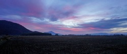 Panoramic scenery of Mt. Ibuki before dawn stained in the morning glow at Shiga pref.