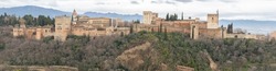 Panorama of the Alhambra from Mirador de San Nicolas. Granada, Andalusia, Spain. Islamic Moorish architecture.