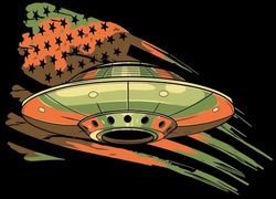 ufo with usa flag on black background vector
