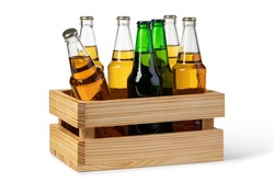 Beer wooden box isolated on a white background