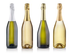 Set of champagne bottles. Isolated on white background