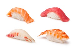 Nigiri Sushi set on a white background