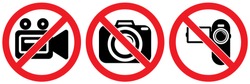 set no sign,camera or photo,record,video recording isolated on white background,warning label vector eps 10.