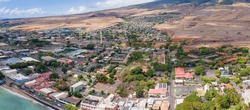 Unique panoramic perspective of old lahaina town in Maui