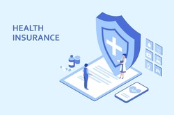 Health Insurance concept. Man make health insurance to protect from life and health accident. Health and life insurance policy, healthcare concept