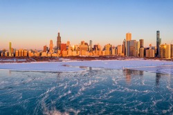 Chicago Skyline at Sunrise During Polar Vortex