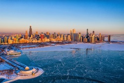 Aerial View of Chicago During Polar Vortex