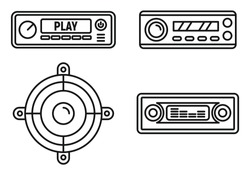 Car audio speaker icons set. Outline set of car audio speaker vector icons for web design isolated on white background
