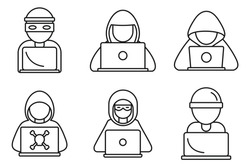 Cyber hacker icons set. Outline set of cyber hacker vector icons for web design isolated on white background
