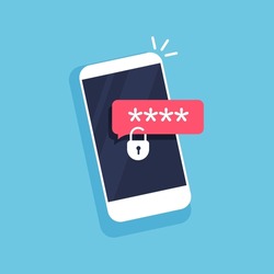 Locked phone icon. File protection. Entering password. Data security and privacy concept on smartphone display. Safe confidential information. Vector illustration