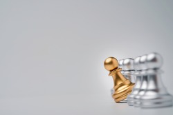 Golden pawn chess move out from line for different thinking and leading change , Disruption and unique concept.