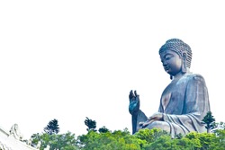 Tian Tan Buddha from in Lantau Island, Hong Kong.design with copy space add text isolated on white background.