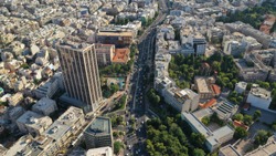 Aerial drone photo of Athens Metropolitan dense populated area in Kifisias and Alexandras avenues, Attica, Greece