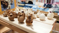 Japanese wooden figurines sold at local shops