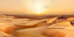 Beautiful Sunset in hot desert with dunes Sahara Dubai Africa or Gobi