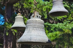 Three old church bells near Metekhi church in Tbilisi, Georgia