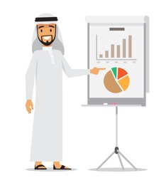 Arabic business man presenting. Vector character design.