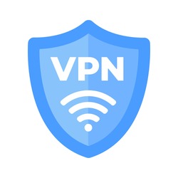 Wireless shield VPN wifi icon sign flat design vector illustration. Wifi internet signal symbols in the security shield isolated on white background.