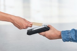 Close up of credit card contactless payment