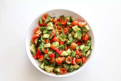 a mixed vegetable salad from top view