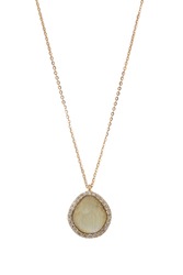 Gold diamond pendant necklace with yellow striped stone on white background