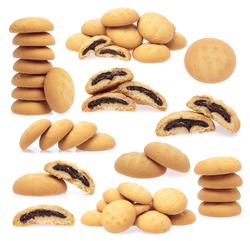 Collection of Cookies with chocolate filling isolated on white background.