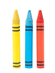 yellow, blue, and red crayon isolated on white background