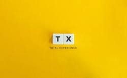 TX (Total Experience) banner. Minimal aesthetics. Block Letters on Bright Yellow Orange Background.