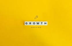 Growth Hacking or Growth Marketing Banner, Icon and Conceptual Image. Block letters on bright orange background. Minimal aesthetics.