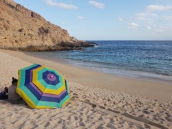 Playa Santa Maria on the Pacific coast of Mexico between Cabo San Lucas and San Jose del Cabo. It is swimmable, has good snorkelling and can be easily accessed from the highway..