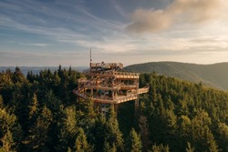 A mountain watchtower Stezka Valaska in Beskydy natural preserve in the Czech Republic