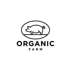 pig logo line, organic farm concept badge logo icon Illustration 