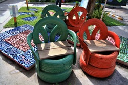 DIY idea to recycle of tire used with chair,Close up reuse sitting seat made from car tire,design for DIY,for business